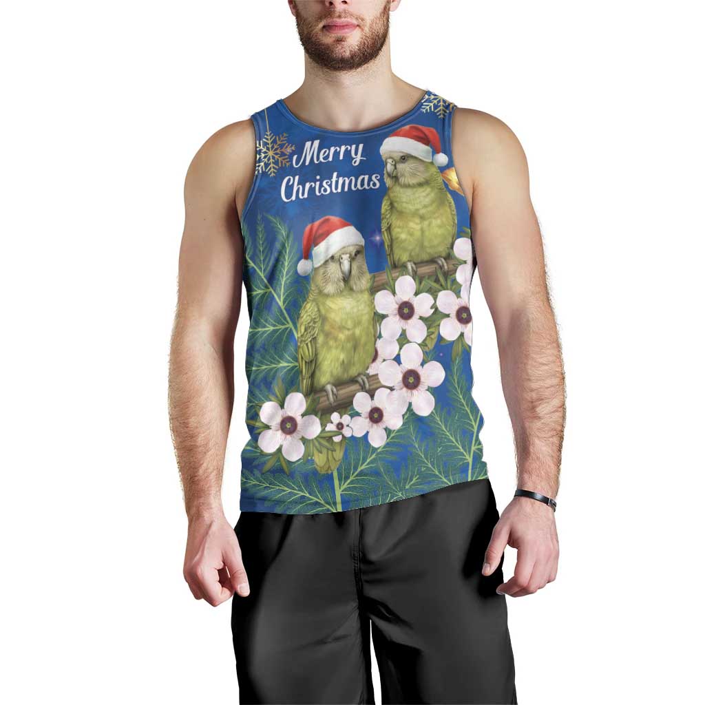 New Zealand Kakapo Christmas Men Tank Top Owl Parrot Santa Sliver Fern Manuka - Blue - Polynesian Pride
