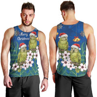 New Zealand Kakapo Christmas Men Tank Top Owl Parrot Santa Sliver Fern Manuka - Blue - Polynesian Pride
