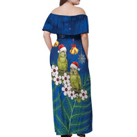 New Zealand Kakapo Christmas Off Shoulder Maxi Dress Owl Parrot Santa Sliver Fern Manuka - Blue LT14 - Polynesian Pride