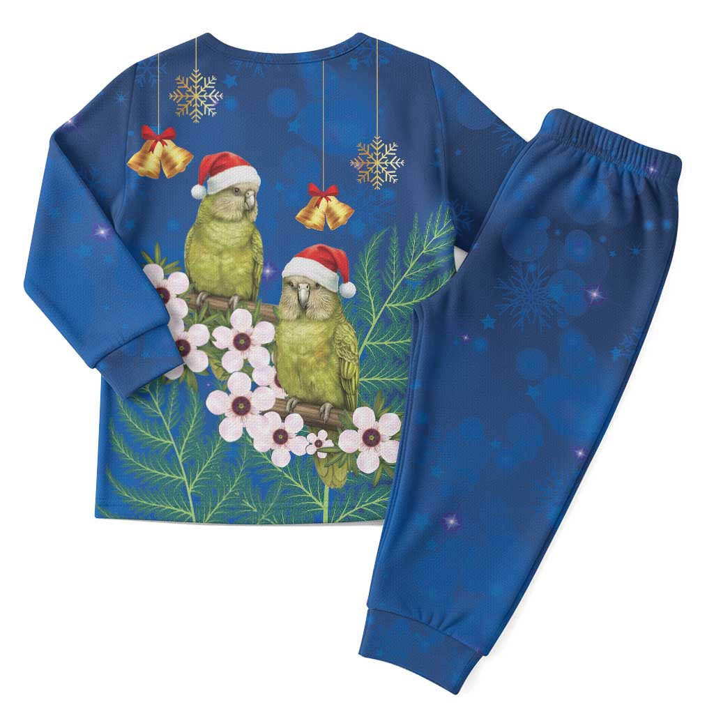 New Zealand Kakapo Christmas Pajama Set Owl Parrot Santa Sliver Fern Manuka - Blue - Polynesian Pride