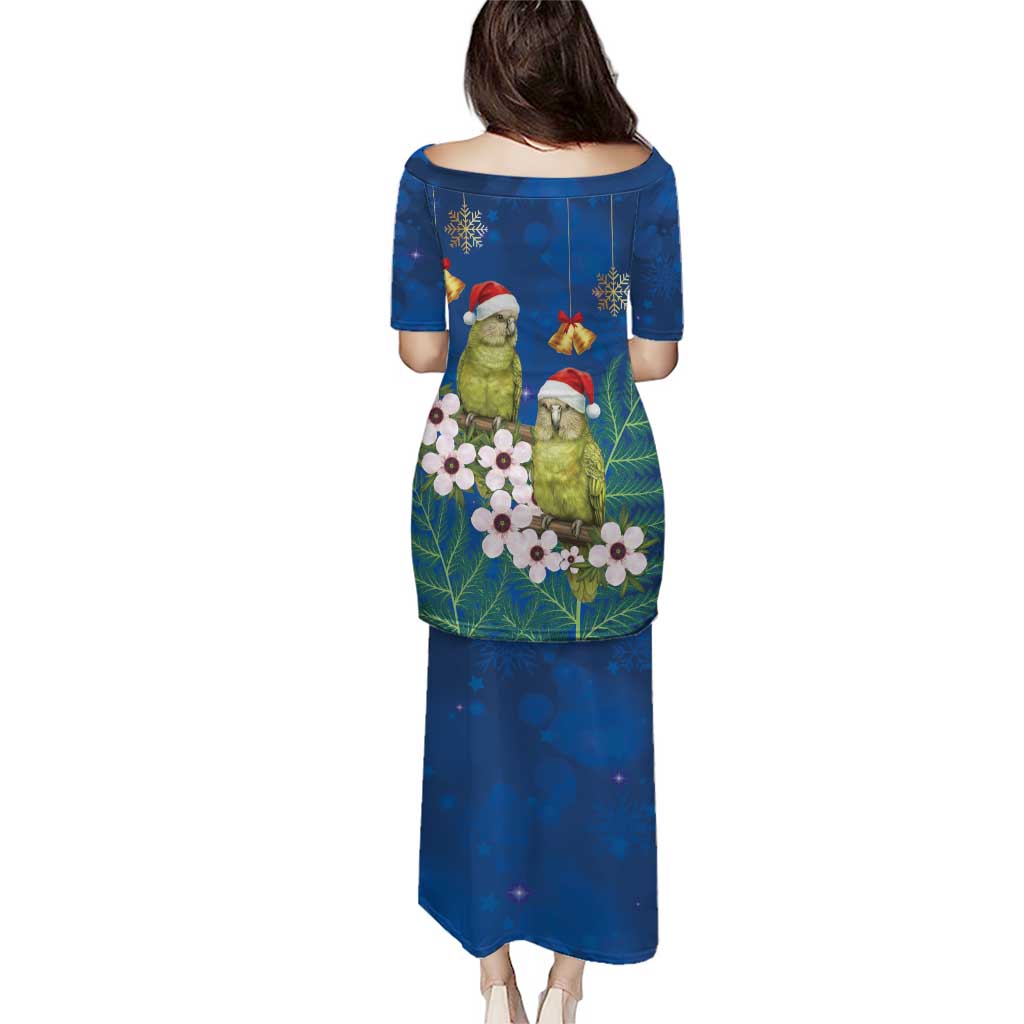 New Zealand Kakapo Christmas Puletasi Owl Parrot Santa Sliver Fern Manuka - Blue - Polynesian Pride