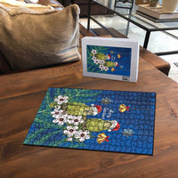 New Zealand Kakapo Christmas Puzzle Owl Parrot Santa Sliver Fern Manuka - Blue - Polynesian Pride