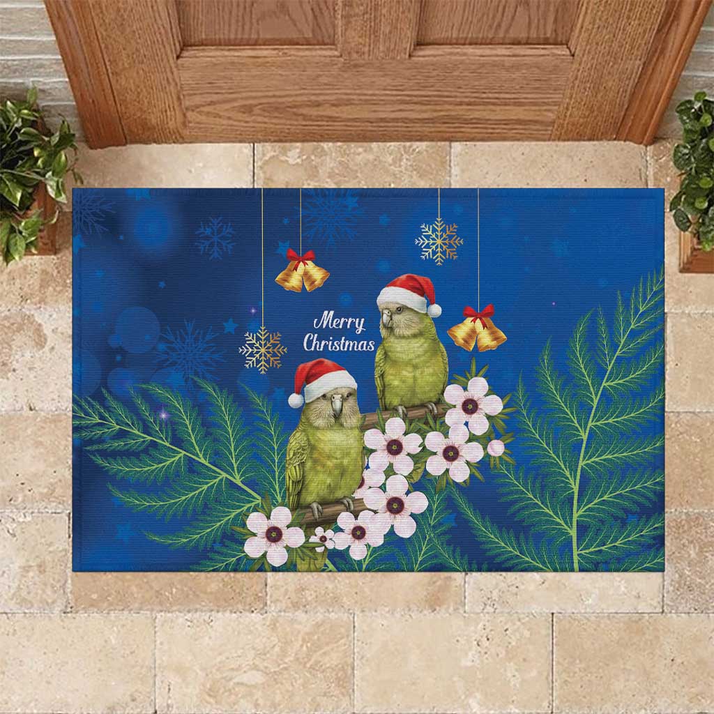 New Zealand Kakapo Christmas Rubber Doormat Owl Parrot Santa Sliver Fern Manuka - Blue - Polynesian Pride
