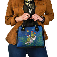 New Zealand Kakapo Christmas Shoulder Handbag Owl Parrot Santa Sliver Fern Manuka - Blue - Polynesian Pride
