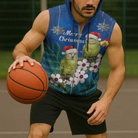 New Zealand Kakapo Christmas Sleeveless Zip Hoodie Owl Parrot Santa Sliver Fern Manuka - Blue - Polynesian Pride