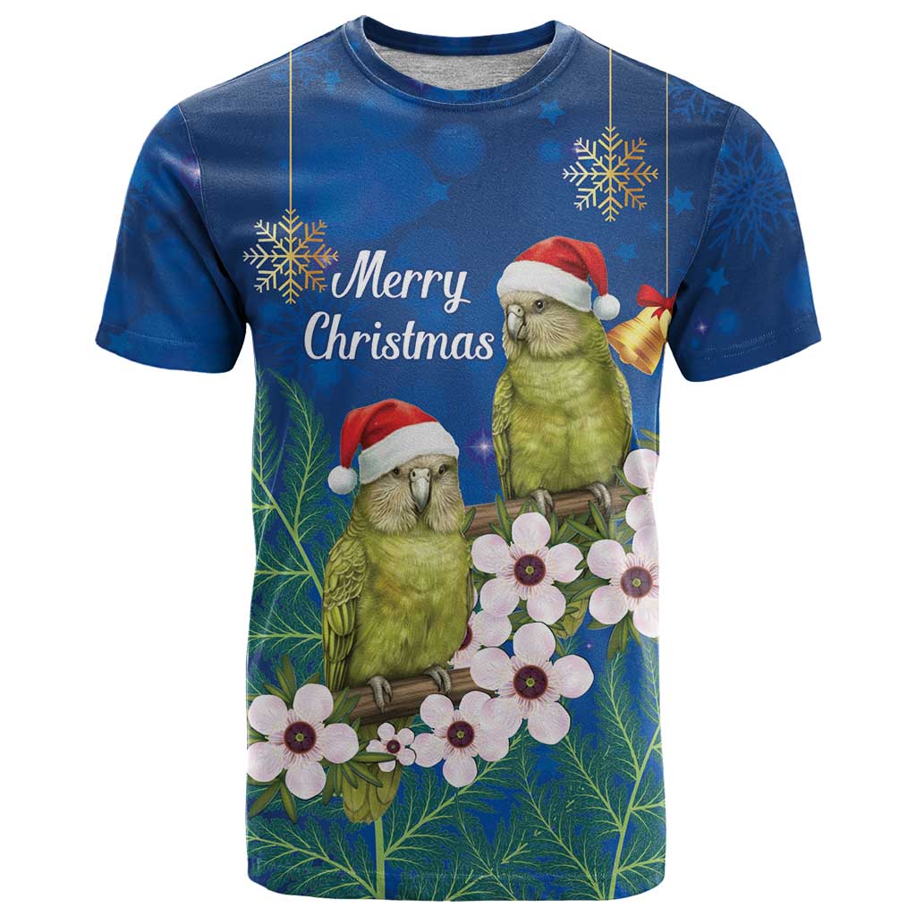 New Zealand Kakapo Christmas T Shirt Owl Parrot Santa Sliver Fern Manuka - Blue - Polynesian Pride