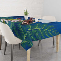 New Zealand Kakapo Christmas Tablecloth Owl Parrot Santa Sliver Fern Manuka - Blue - Polynesian Pride