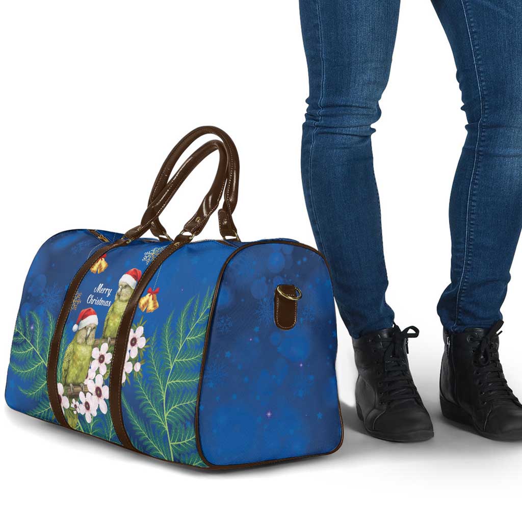 New Zealand Kakapo Christmas Travel Bag Owl Parrot Santa Sliver Fern Manuka - Blue - Polynesian Pride