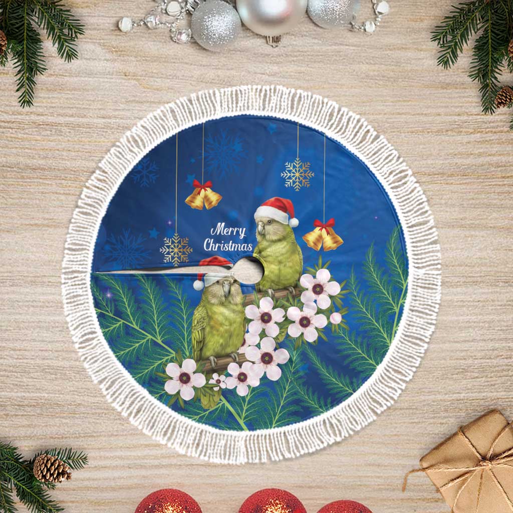 New Zealand Kakapo Christmas Tree Skirt Owl Parrot Santa Sliver Fern Manuka - Blue - Polynesian Pride
