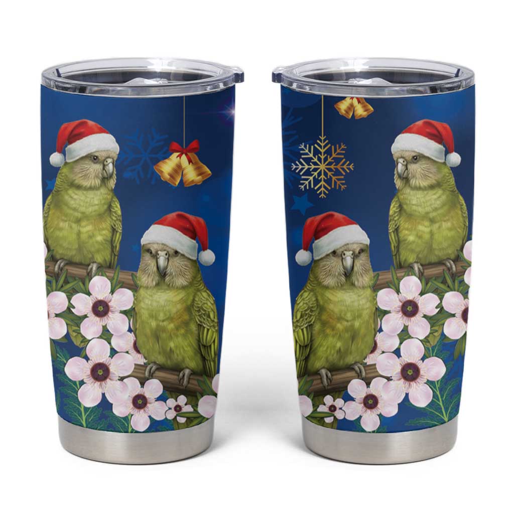 New Zealand Kakapo Christmas Tumbler Cup Owl Parrot Santa Sliver Fern Manuka - Blue - Polynesian Pride