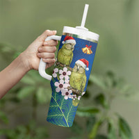 New Zealand Kakapo Christmas Tumbler With Handle Owl Parrot Santa Sliver Fern Manuka - Blue - Polynesian Pride