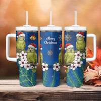 New Zealand Kakapo Christmas Tumbler With Handle Owl Parrot Santa Sliver Fern Manuka - Blue - Polynesian Pride