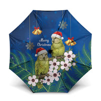 New Zealand Kakapo Christmas Umbrella Owl Parrot Santa Sliver Fern Manuka - Blue - Polynesian Pride