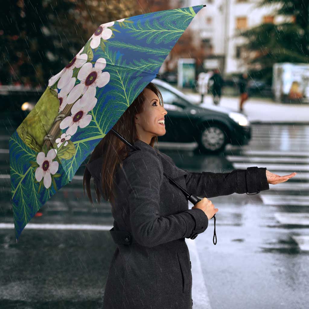 New Zealand Kakapo Christmas Umbrella Owl Parrot Santa Sliver Fern Manuka - Blue - Polynesian Pride