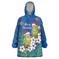 New Zealand Kakapo Christmas Wearable Blanket Hoodie Owl Parrot Santa Sliver Fern Manuka - Blue LT14 One Size Blue - Polynesian Pride