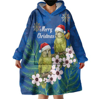 New Zealand Kakapo Christmas Wearable Blanket Hoodie Owl Parrot Santa Sliver Fern Manuka - Blue LT14 - Polynesian Pride