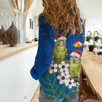 New Zealand Kakapo Christmas Women Casual Shirt Owl Parrot Santa Sliver Fern Manuka - Blue LT14 - Polynesian Pride