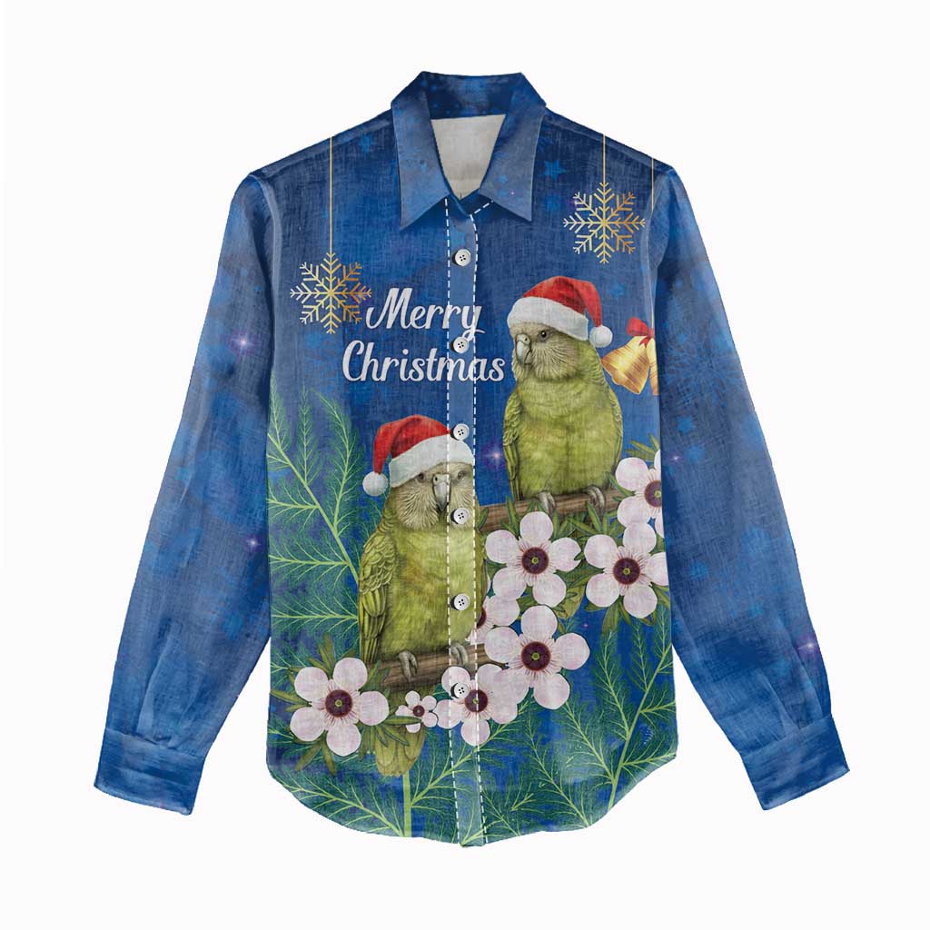 New Zealand Kakapo Christmas Women Casual Shirt Owl Parrot Santa Sliver Fern Manuka - Blue LT14 - Polynesian Pride