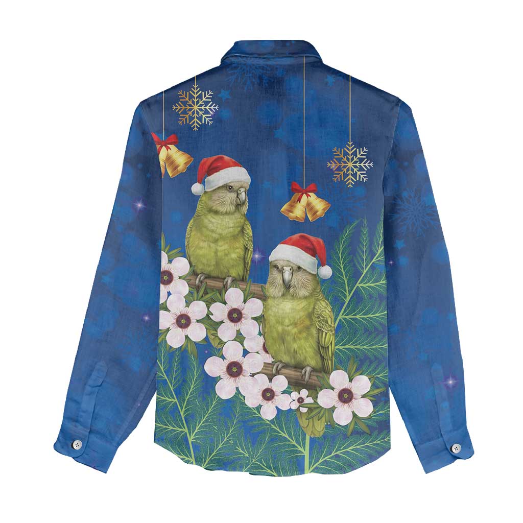 New Zealand Kakapo Christmas Women Casual Shirt Owl Parrot Santa Sliver Fern Manuka - Blue LT14 - Polynesian Pride