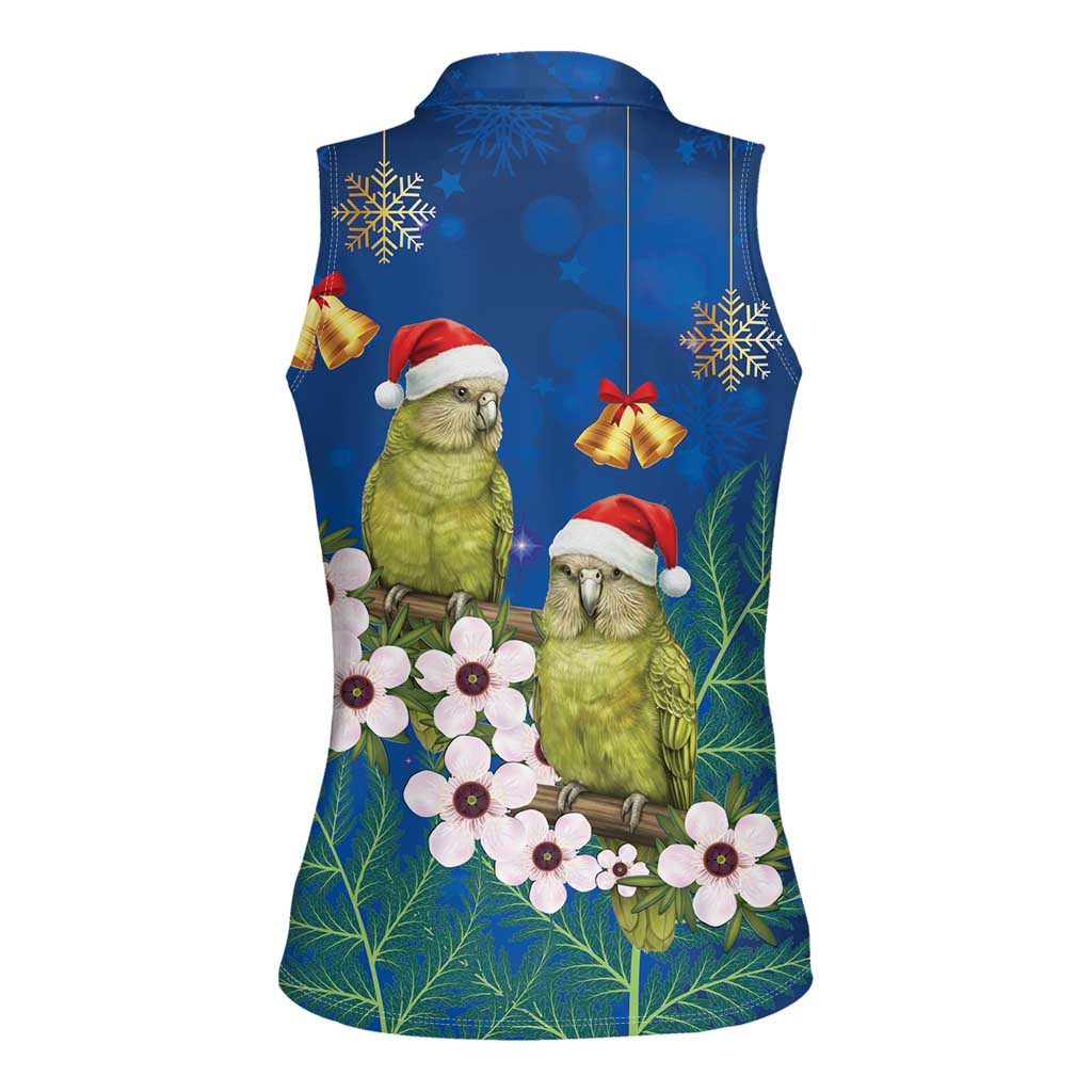 New Zealand Kakapo Christmas Women Sleeveless Polo Shirt Owl Parrot Santa Sliver Fern Manuka - Blue - Polynesian Pride