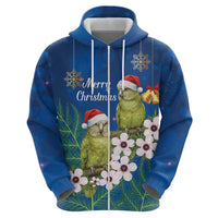 New Zealand Kakapo Christmas Zip Hoodie Owl Parrot Santa Sliver Fern Manuka - Blue LT14 - Polynesian Pride