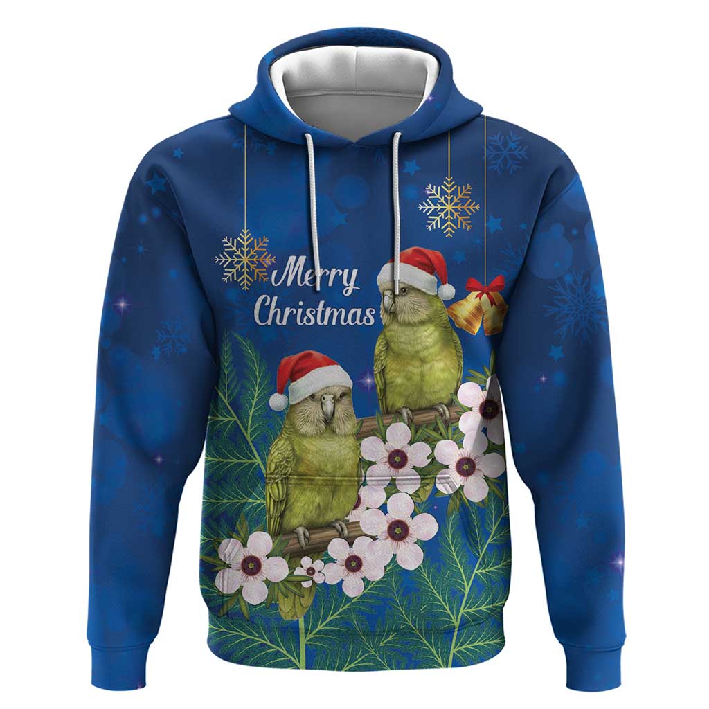 New Zealand Kakapo Christmas Zip Hoodie Owl Parrot Santa Sliver Fern Manuka - Blue LT14 Pullover Hoodie Blue - Polynesian Pride