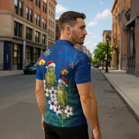 New Zealand Kakapo Christmas Zipper Polo Shirt Owl Parrot Santa Sliver Fern Manuka - Blue LT14 - Polynesian Pride