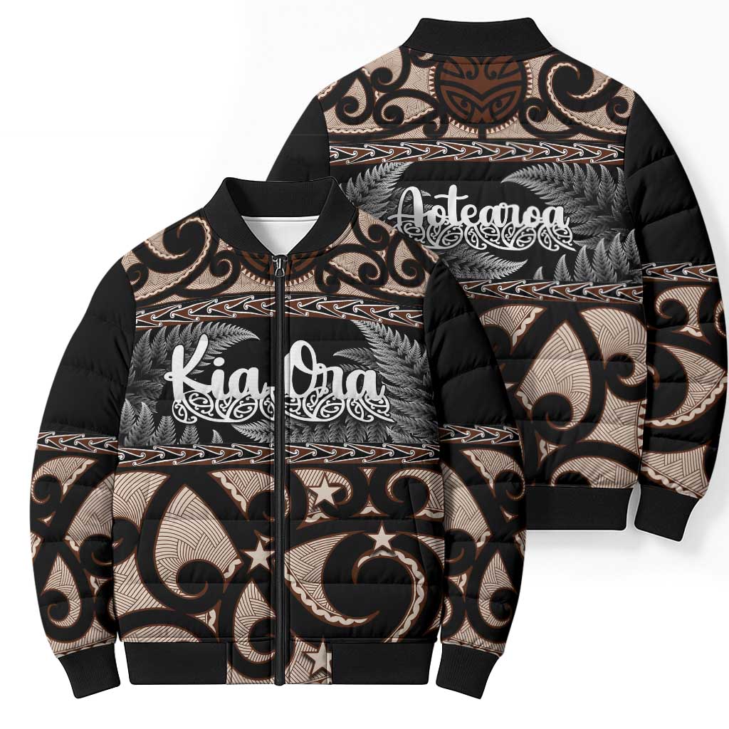 Kia Ora New Zealand Bomber Puffer Jacket Aotearoa Proud Maori Silver Fern - Polynesian Pride