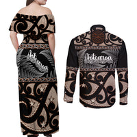 Kia Ora New Zealand Couples Matching Off Shoulder Maxi Dress and Long Sleeve Button Shirt Aotearoa Proud Maori With Silver Fern LT14 - Polynesian Pride