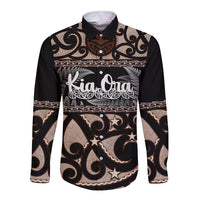 Kia Ora New Zealand Long Sleeve Button Shirt Aotearoa Proud Maori With Silver Fern LT14 Unisex Black - Polynesian Pride