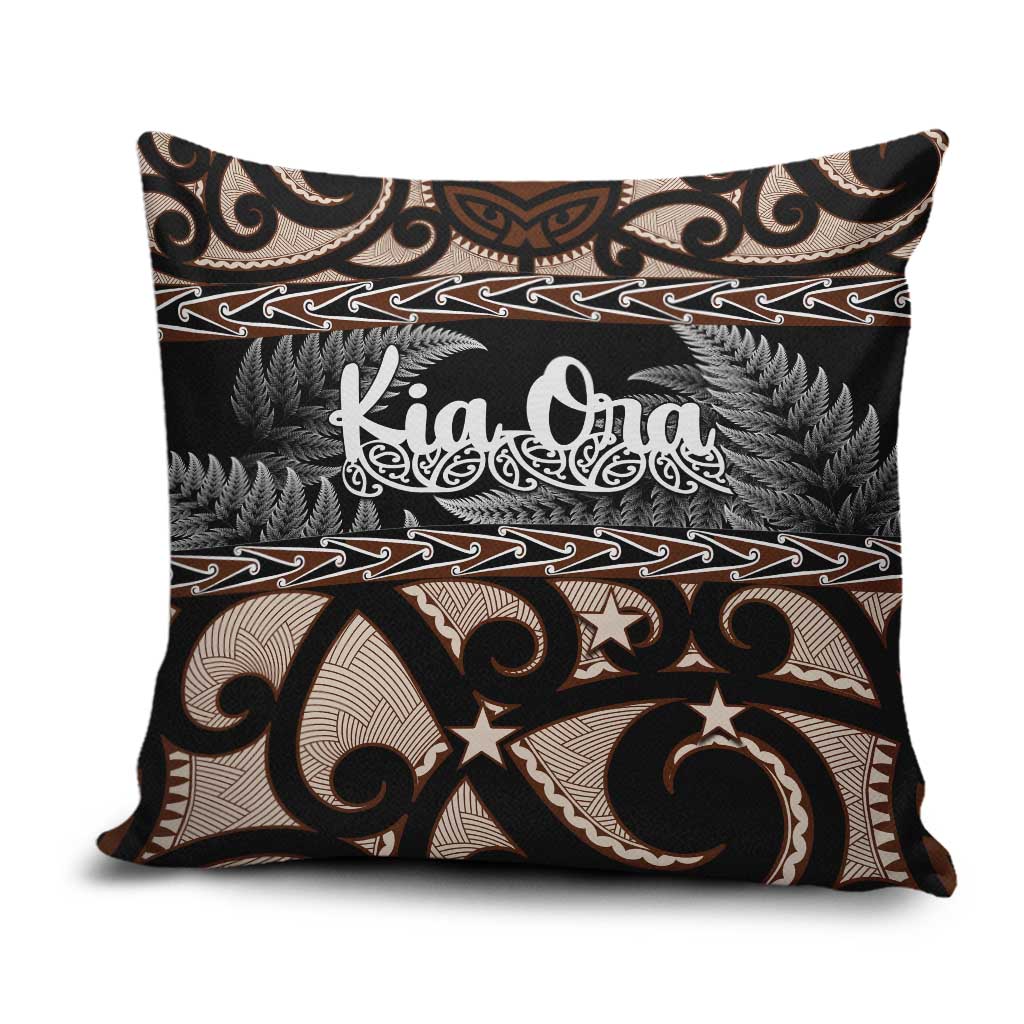 Kia Ora New Zealand Pillow Cover Aotearoa Proud Maori Silver Fern LT14 Black - Polynesian Pride