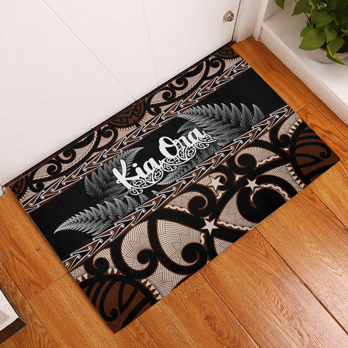 Kia Ora New Zealand Rubber Doormat Aotearoa Proud Maori With Silver Fern LT14 Black - Polynesian Pride