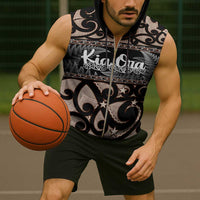 Kia Ora New Zealand Sleeveless Zip Hoodie Aotearoa Proud Maori Silver Fern - Polynesian Pride