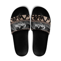 Kia Ora New Zealand Slide Sandals Aotearoa Proud Maori Silver Fern LT14 Black - Polynesian Pride