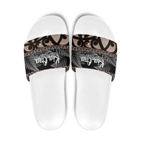 Kia Ora New Zealand Slide Sandals Aotearoa Proud Maori Silver Fern LT14 Black - Polynesian Pride