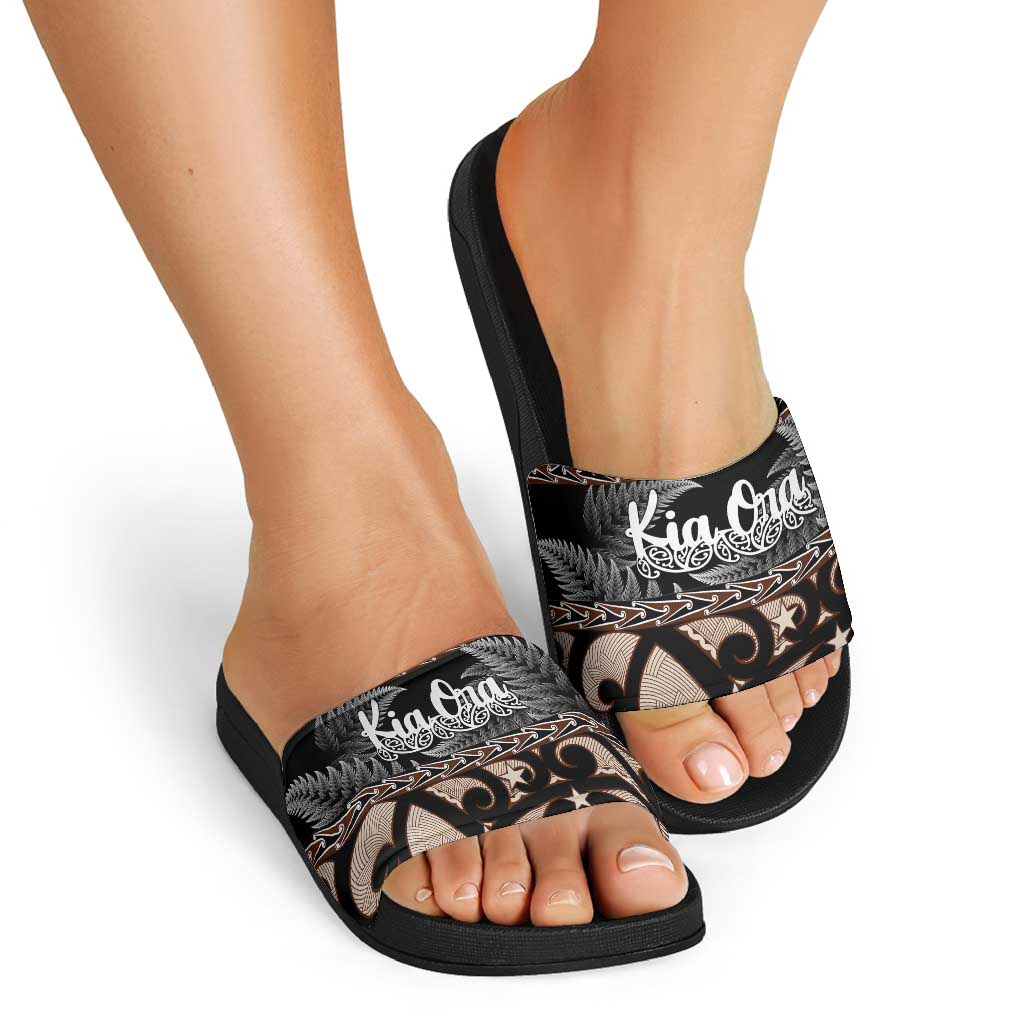 Kia Ora New Zealand Slide Sandals Aotearoa Proud Maori Silver Fern LT14 - Polynesian Pride