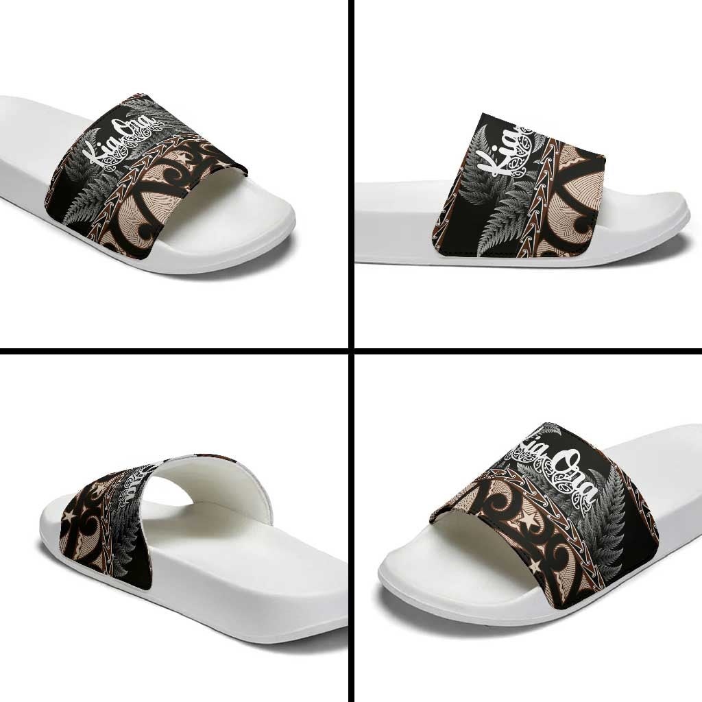 Kia Ora New Zealand Slide Sandals Aotearoa Proud Maori Silver Fern LT14 - Polynesian Pride
