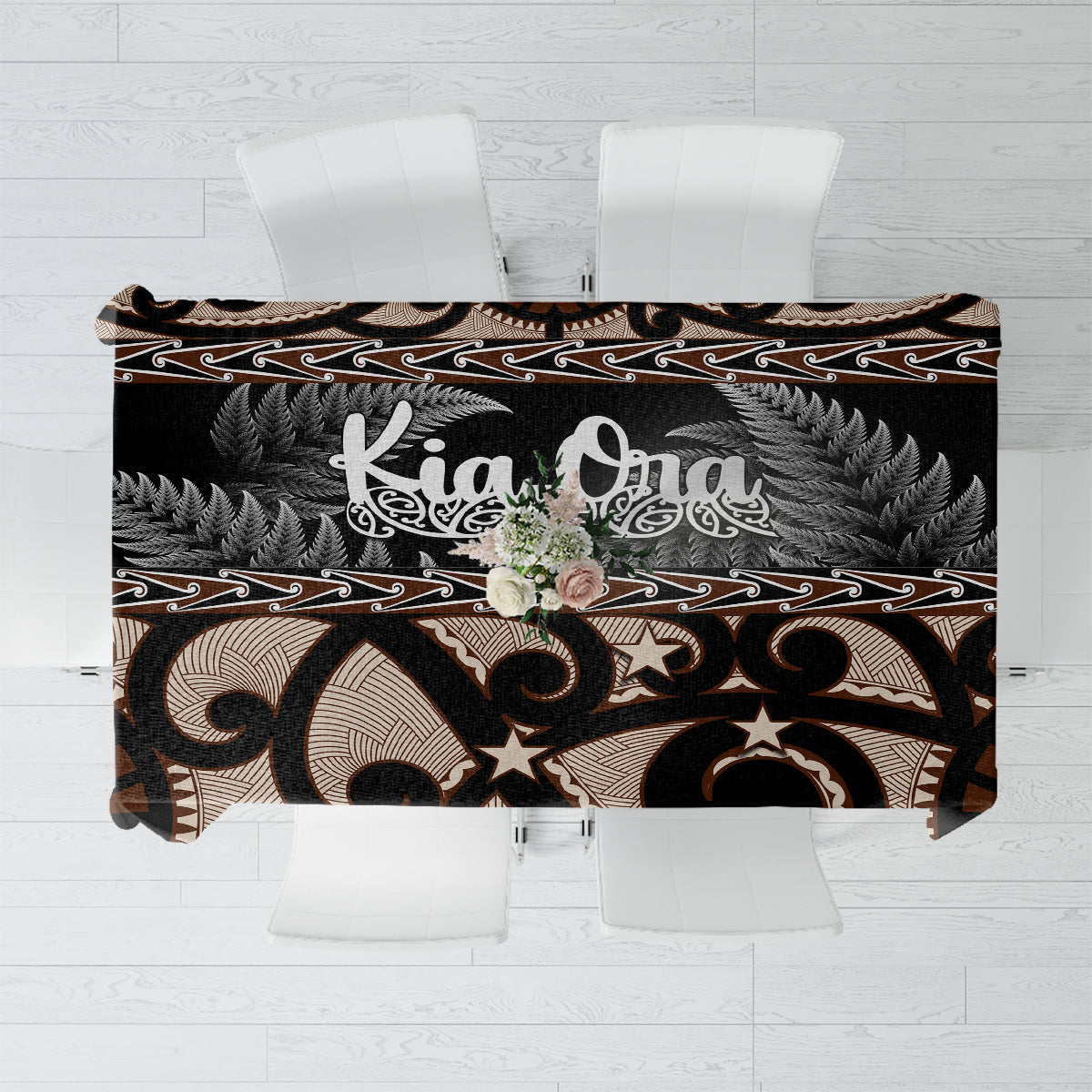 Kia Ora New Zealand Tablecloth Aotearoa Proud Maori With Silver Fern LT14 Black - Polynesian Pride