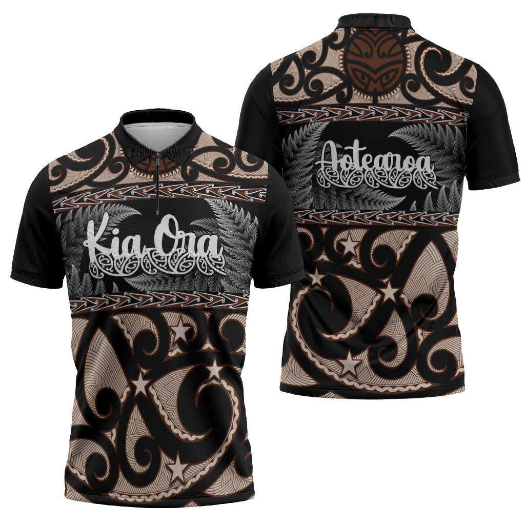 Kia Ora New Zealand Zipper Polo Shirt Aotearoa Proud Maori Silver Fern - Polynesian Pride