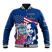 Guam Martin Luther King Jr Day Baseball Jacket I Have A Dream Guahan Seal With Bougainvillea LT14 Unisex Blue - Polynesian Pride