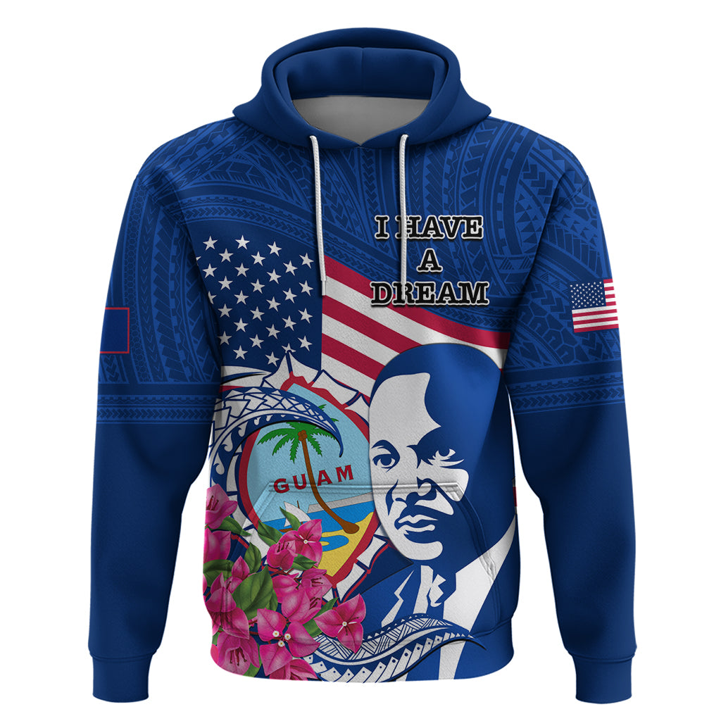 Guam Martin Luther King Jr Day Hoodie I Have A Dream Guahan Seal With Bougainvillea LT14 Pullover Hoodie Blue - Polynesian Pride