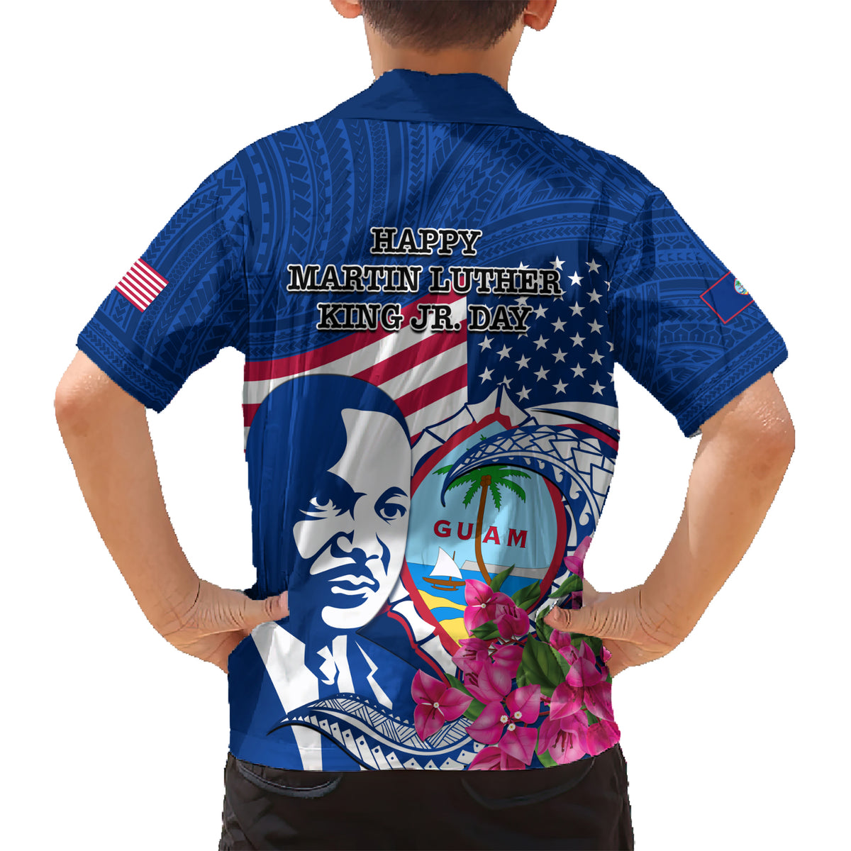 Guam Martin Luther King Jr Day Kid Hawaiian Shirt I Have A Dream Guahan Seal With Bougainvillea LT14 - Polynesian Pride
