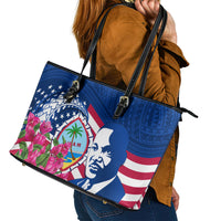 Guam Martin Luther King Jr Day Leather Tote Bag I Have A Dream Guahan Seal With Bougainvillea LT14 - Polynesian Pride