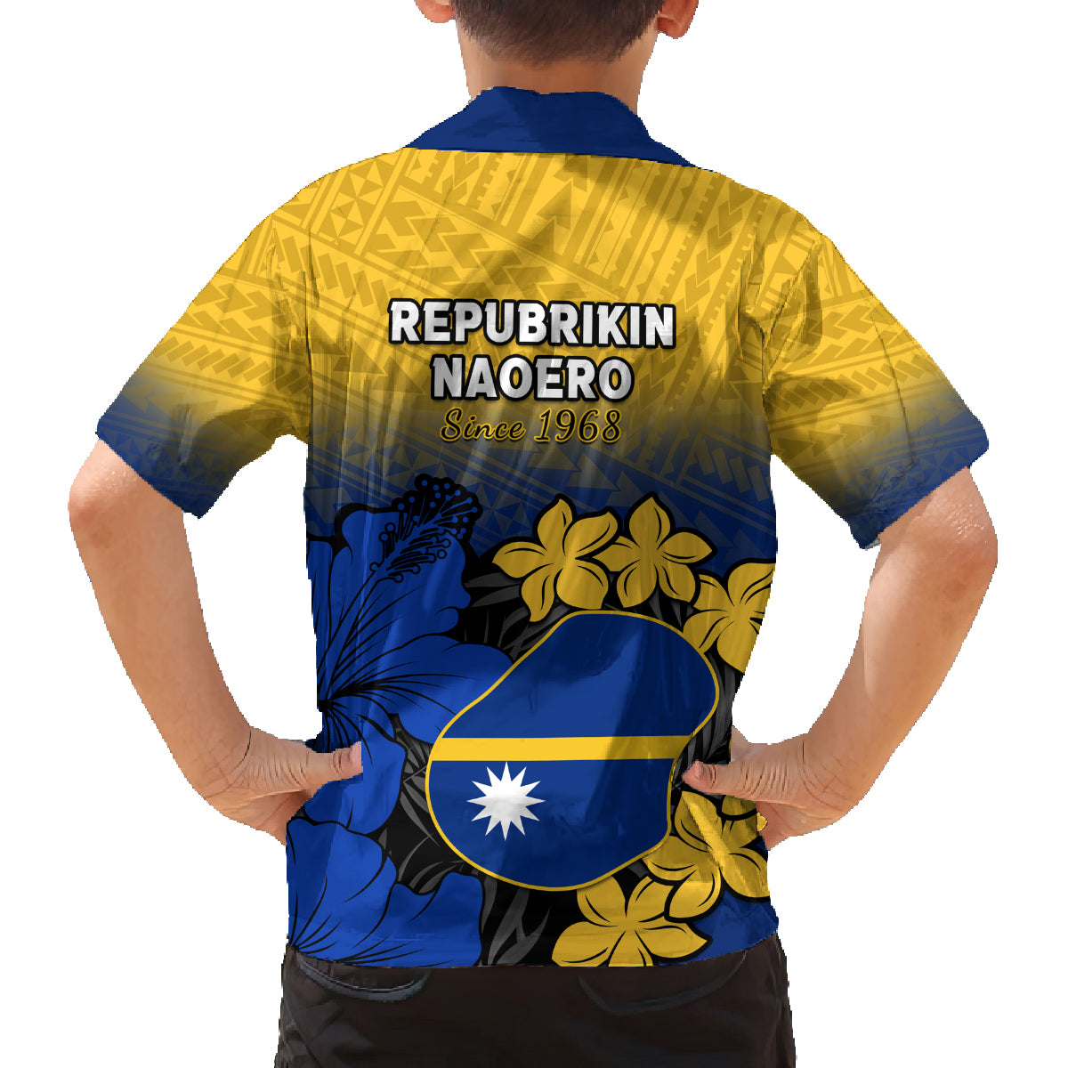 Nauru Independence Day Family Matching Off Shoulder Short Dress and Hawaiian Shirt Repubrikin Naoero Polynesian Pattern LT14 - Polynesian Pride