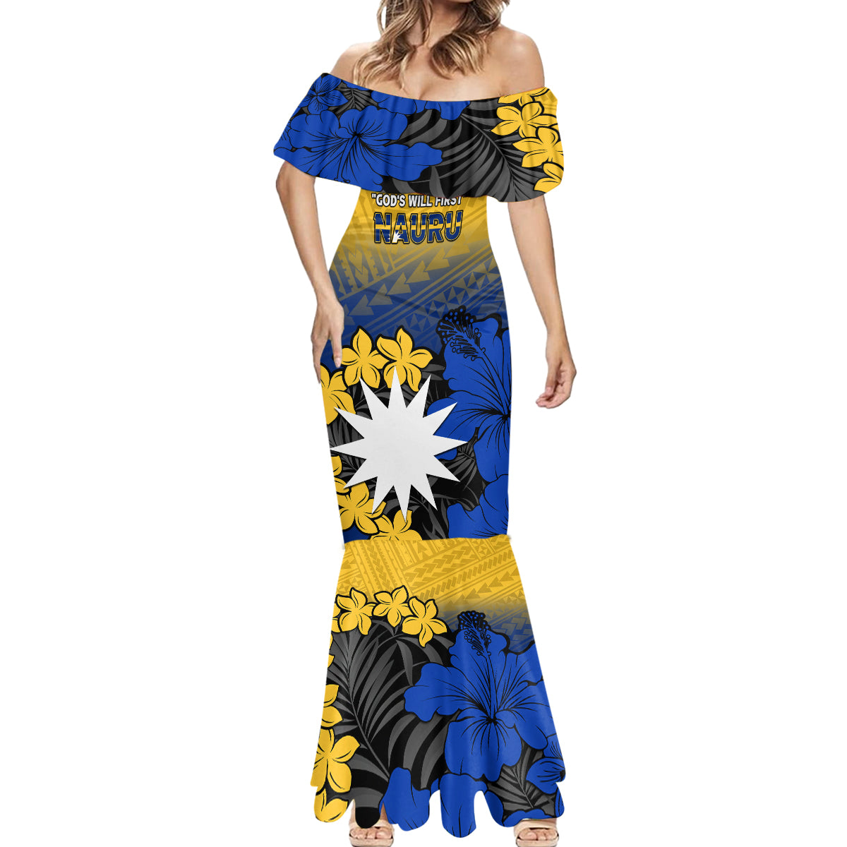 Nauru Independence Day Mermaid Dress Repubrikin Naoero Polynesian Pattern LT14 - Polynesian Pride