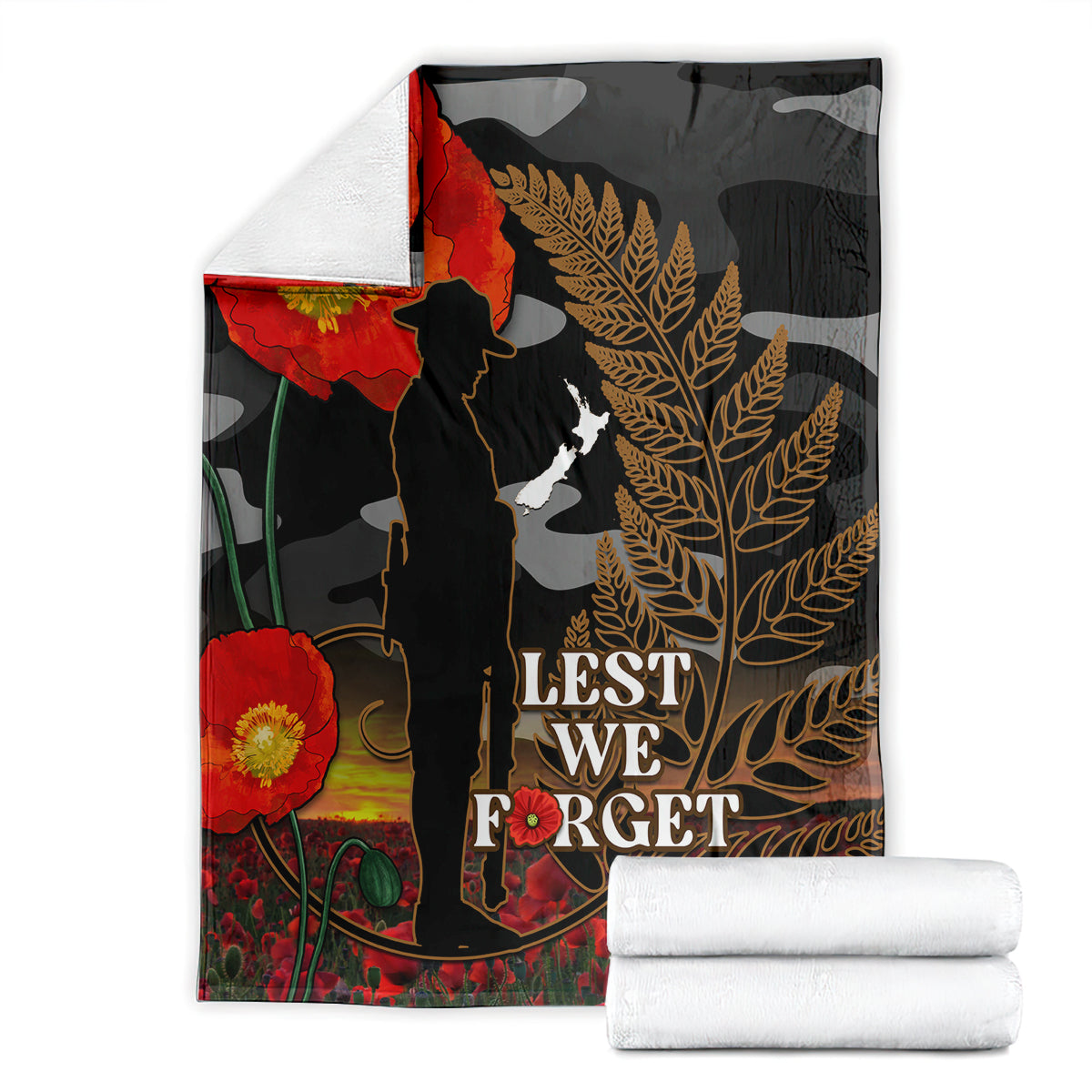 New Zealand ANZAC Day Blanket Lest We Forget Silver Fern With Camouflage LT14 - Polynesian Pride