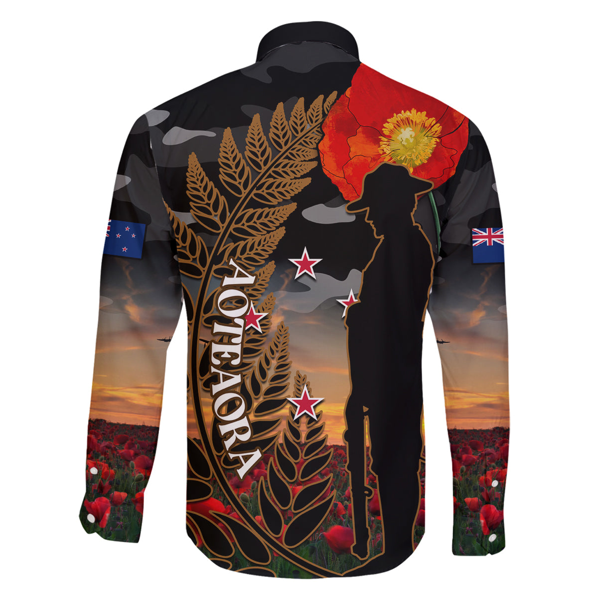 New Zealand ANZAC Day Family Matching Long Sleeve Bodycon Dress and Hawaiian Shirt Lest We Forget Silver Fern With Camouflage LT14 - Polynesian Pride