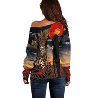 New Zealand ANZAC Day Off Shoulder Sweater Lest We Forget Silver Fern With Camouflage LT14 - Polynesian Pride