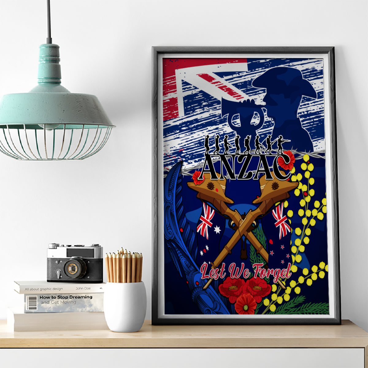 Australia And New Zealand ANZAC Day Canvas Wall Art Lest We Forget Silver Fern With Golden Wattle LT14 - Polynesian Pride