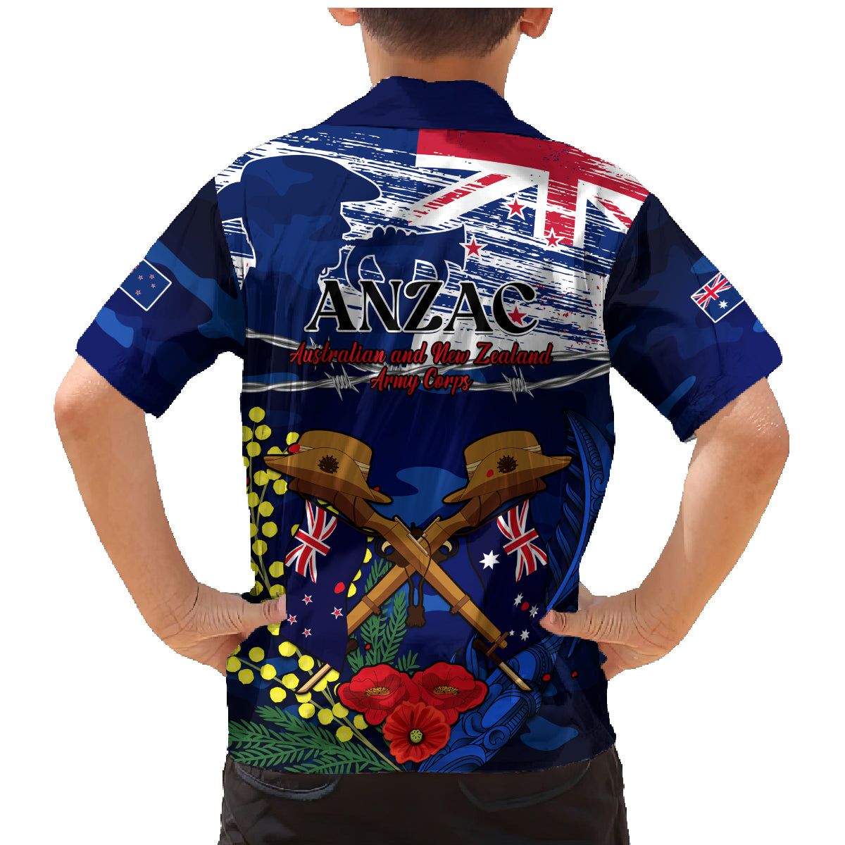 Australia And New Zealand ANZAC Day Family Matching Mermaid Dress and Hawaiian Shirt Lest We Forget Silver Fern With Golden Wattle LT14 - Polynesian Pride